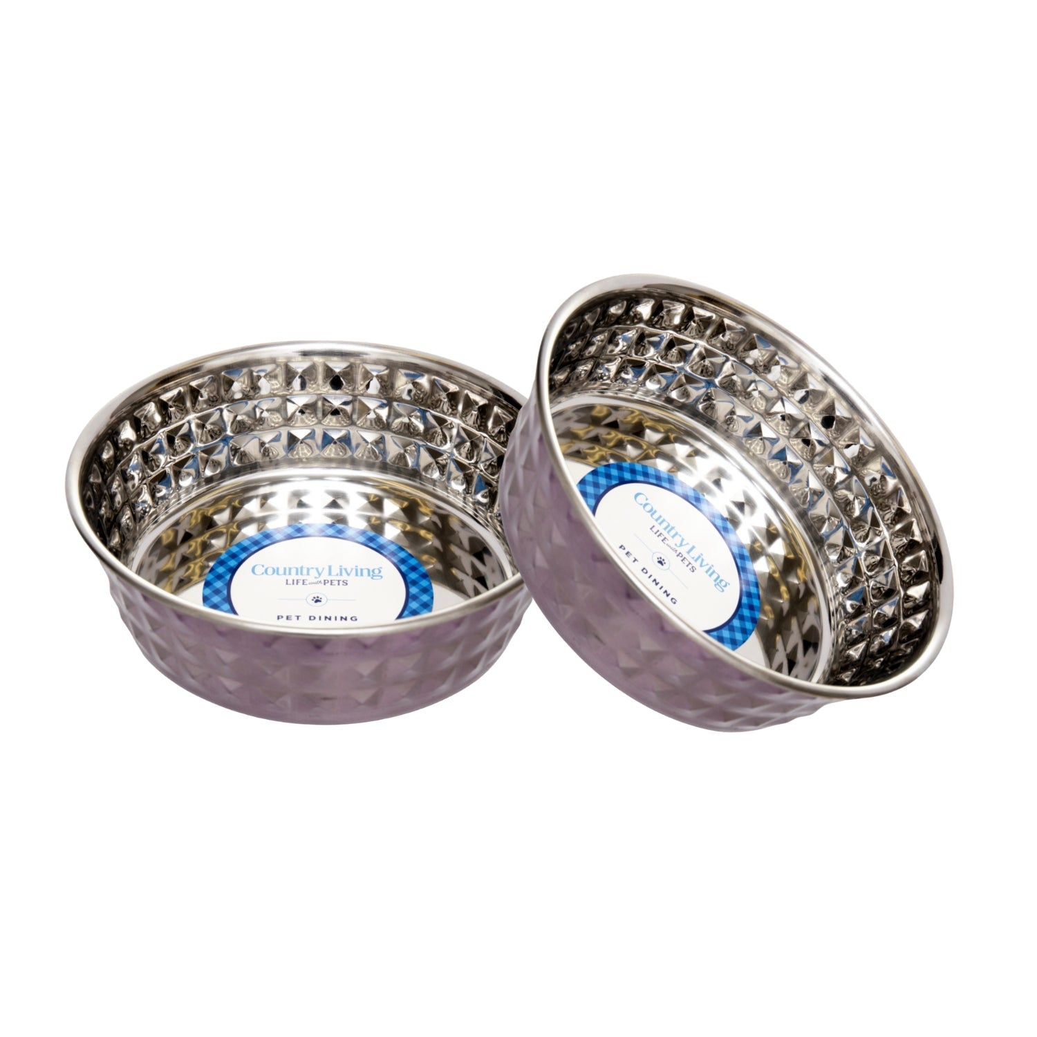 Country Living Set of 2 Hammered Stainless Steel Dog Bowls – Lavender - BIG FRENCHIES