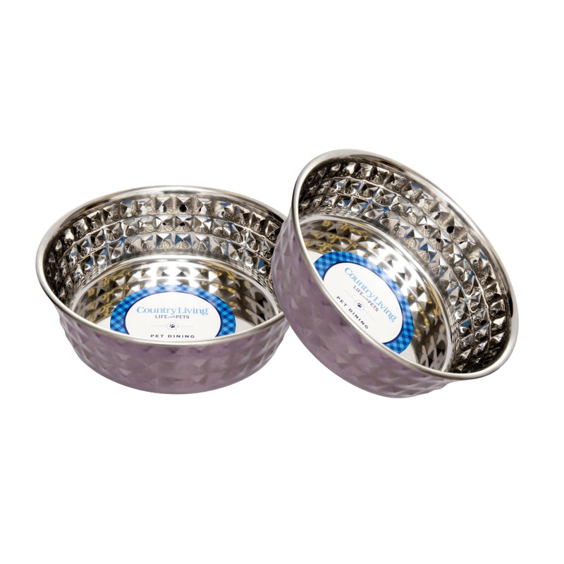 Country Living Set of 2 Hammered Stainless Steel Dog Bowls – Lavender - BIG FRENCHIES