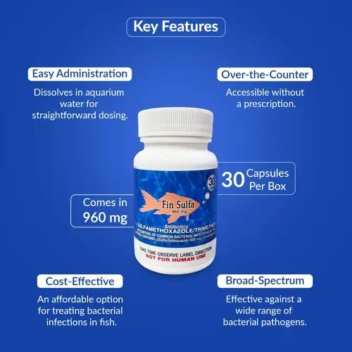 Fish Sulfa 960mg Tablets for Aquarium Fish – 30 Count – Water Care Support