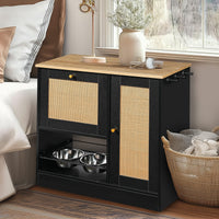 Feeding station with 2 lockers, pet feeding station with 2 elevated dog bowls, side hooks, anti-tipping kit, hidden pet 