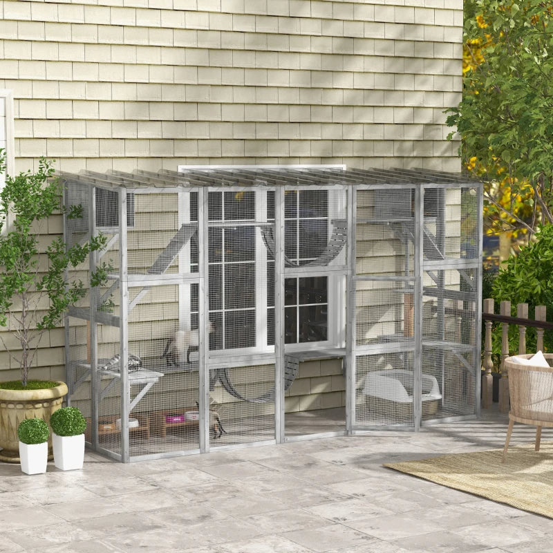 Playground Cat Window Box Outside Enclosure For Multiple Cats W Shelves & Bridges, Gray,Multiple Packages Shipped. Pleas