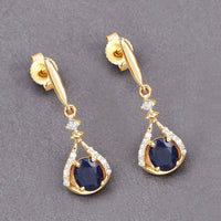 0.86 Carat Genuine Blue Sapphire and White Diamond 14K Yellow Gold Earrings