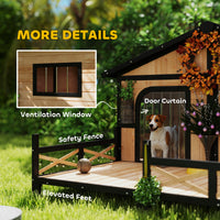 Dog House Outdoor, Wooden Dog Kennel Weatherproof with Porch, Openable Roof, Removable Bottom, Elevated Floor, Double Ro