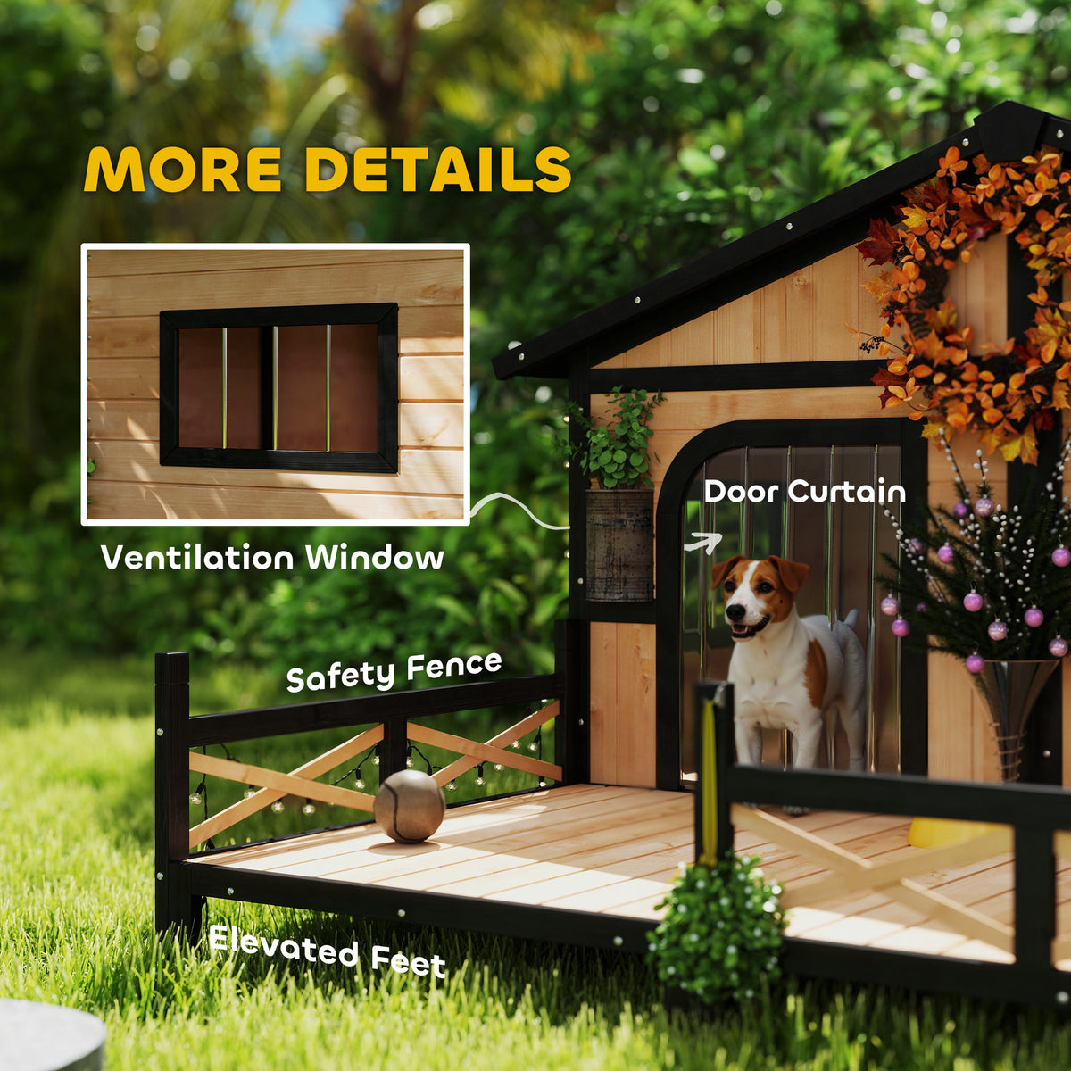 Dog House Outdoor, Wooden Dog Kennel Weatherproof with Porch, Openable Roof, Removable Bottom, Elevated Floor, Double Ro