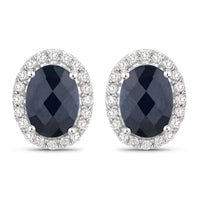 2.16 Carat Genuine Blue Sapphire and White Diamond 14K White Gold Earrings