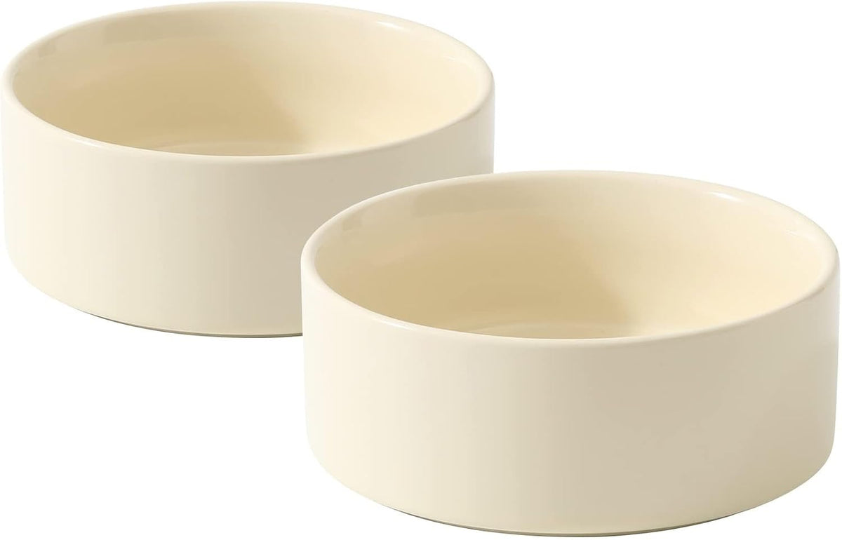 Cat Bowls Set of Two, 5.1” Ceramic Cat Food Bowls - Light Yellow / 2 Bowls - 5.1"