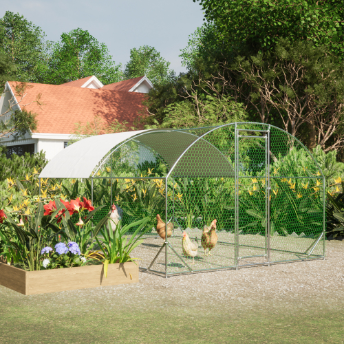 Large Chicken Coop Metal Chicken Run With Waterproof And Anti-UV Cover, Dome Shaped Walk-in Fence Cage Hen House For Out