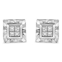 .925 Sterling Silver 1/6 Cttw Invisible Set Princess-Cut Diamond Quad Composite Stud Earrings (H-I Color, I1-I2 Clarity)