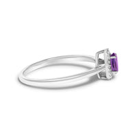 10K White Gold 5X3MM Oval Purple Amethyst and Diamond Accent Halo Ring (I-J Color, I1-I2 Clarity) - Ring Size 6.5