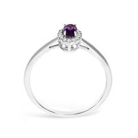 10K White Gold 5X3MM Oval Purple Amethyst and Diamond Accent Halo Ring (I-J Color, I1-I2 Clarity) - Ring Size 6.5