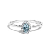10K White Gold 5X3MM Oval Purple Amethyst and Diamond Accent Halo Ring (I-J Color, I1-I2 Clarity) - Ring Size 6.5