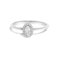 10K White Gold 5X3MM Oval Purple Amethyst and Diamond Accent Halo Ring (I-J Color, I1-I2 Clarity) - Ring Size 6.5