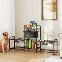 3 Height Adjustable Dog Bowl Stand Oxford Fabric With Features Four Bowls, Toy Bin Basket