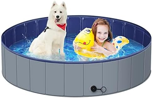 Dog Pool for Large Dogs, Kiddie Pool Hard Plastic - Dark Gray / Large-47"x12"