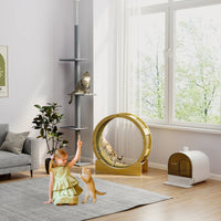PawHut Floor-to-Ceiling Cat Tree Cat Climbing Tower With Sisal-Covered Scratching Posts Natural Cat Tree Activity Center