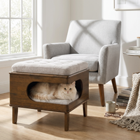 Letitia Rubber Wood Cat Bed Ottoman, 2-in-1 Tufted Pet Ottoman with Cat Cave, Multi-Functional Footstool with Cat Hideaw