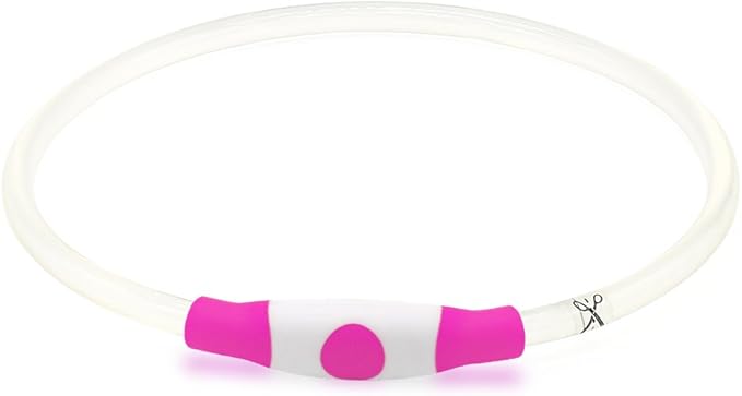 BSEEN Light Up Dog Collar, Rechargeable LED Dog Collar Waterproof Glowing Pet Collar TPU Cuttable Lighted Puppy Collar Safety Dog Lights for Night Walking (Pink 70cm)