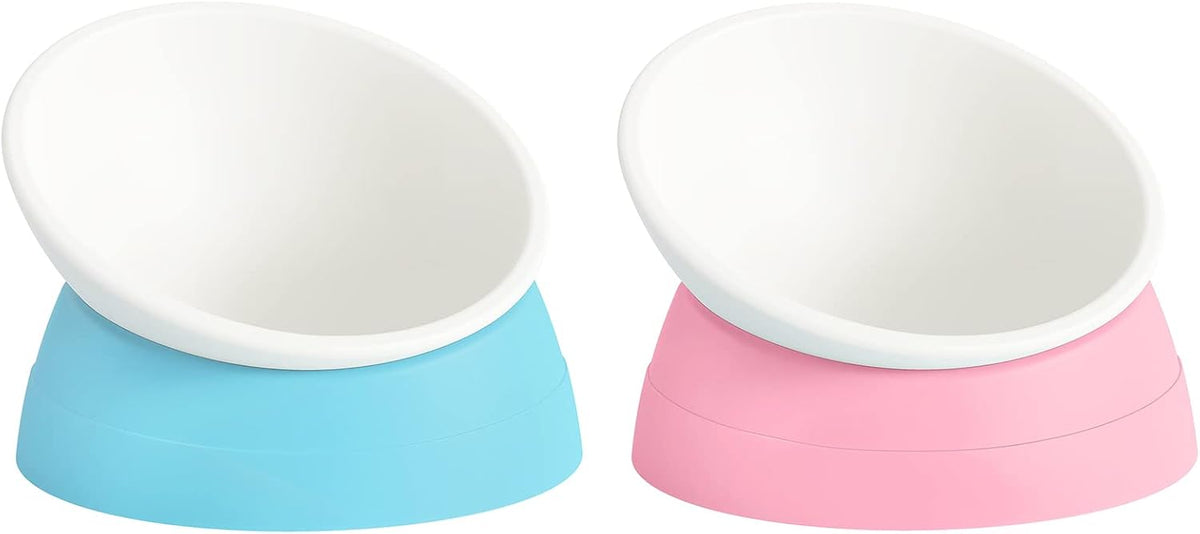 17 oz Raised Cat Food Bowls, Adjustable-Angle Pet Bowls - Milky White, Light Blue & Milky White, Pink