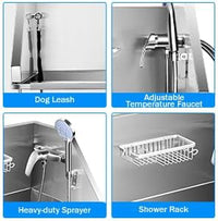 Dog Bath Tub 34'' Small Dogs, Pet Grooming Bahtub Home Washing Station for Small Pets Stainless Steel with Sliding Doors, Left Steps