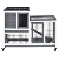 Wooden Rabbit Hutch Elevated Bunny Cage Indoor Small Animal Habitat with Enclosed Run with Wheels, Ramp, Removable Tray 