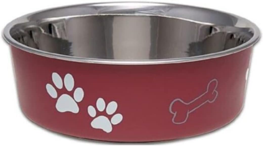 Loving Pets Bella Dog Bowls, Stainless Steel Dog & Cat Bowls - Merlot / Small (10-20lbs)
