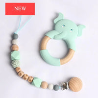 Modern Luxury Pacifier Clip Chain Beech Beads Silicone Elephant Pendant Baby Teething Nursing Clips Chain For Baby - BIG FRENCHIES
