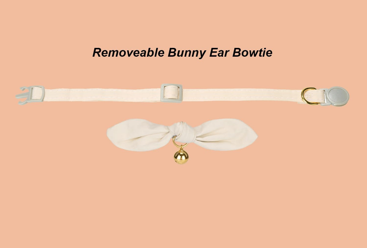 Breakaway Cat Collar with Bow Tie and Bell Adjustable Soft Corduroy - Small: Neck 7.5" - 11.0" / Bunny Ear - Cream - image 2