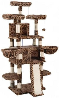 SHA CERLIN 68 Inches Multi-Level Large Cat Tree for Large Kitties/Big Cat Tower with Condo/Cozy Plush ‌Pussycat Perches/Sisal Scratching Posts and Hammocks/Activity Center/Leopard Print