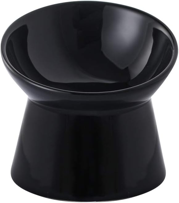 Elevated Cat Bowls, 15° Tilted Ceramic Cat Food Bowl - Black / Small