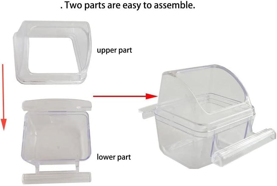 2 Pack Bird Feeders for Cage No Mess Parakeet Food Bowl with Cover - Clear Transparent - image 3