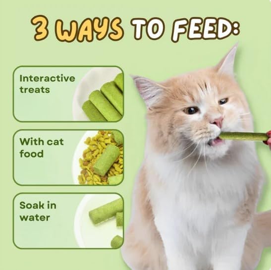 Primeco Cat Grass Teething Stick, Natural Grass Molar Rod Made of Chicken & Cat Grass, 6 PCS Per Bag for Cat Indoor Teeth Cleaning, Hairball Removal, Dental Care, Increase Appetite (4 pcs)