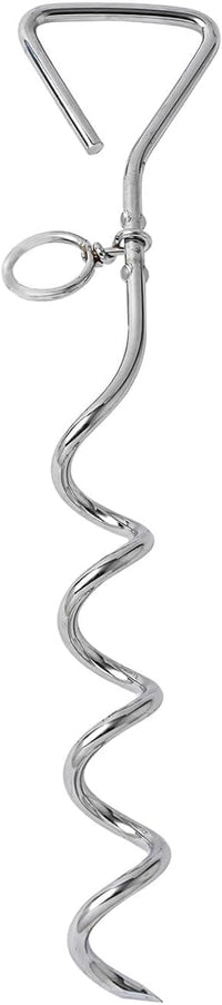 Dog Tie-Out Stake, Durable Silver Spiral Anchorstake - Large, 18 Inch / Silver