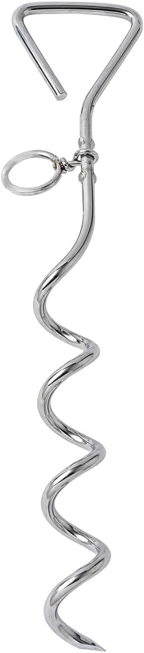 Dog Tie-Out Stake, Durable Silver Spiral Anchorstake - Large, 18 Inch / Silver