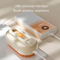 3-in-1 Steam Pet Brush for Cats & Dogs – Self-Cleaning Grooming Comb with Spray Mist, Massage & Shedding, Rechargeable USB, Anti-Static, Foldable Handle (TAN)