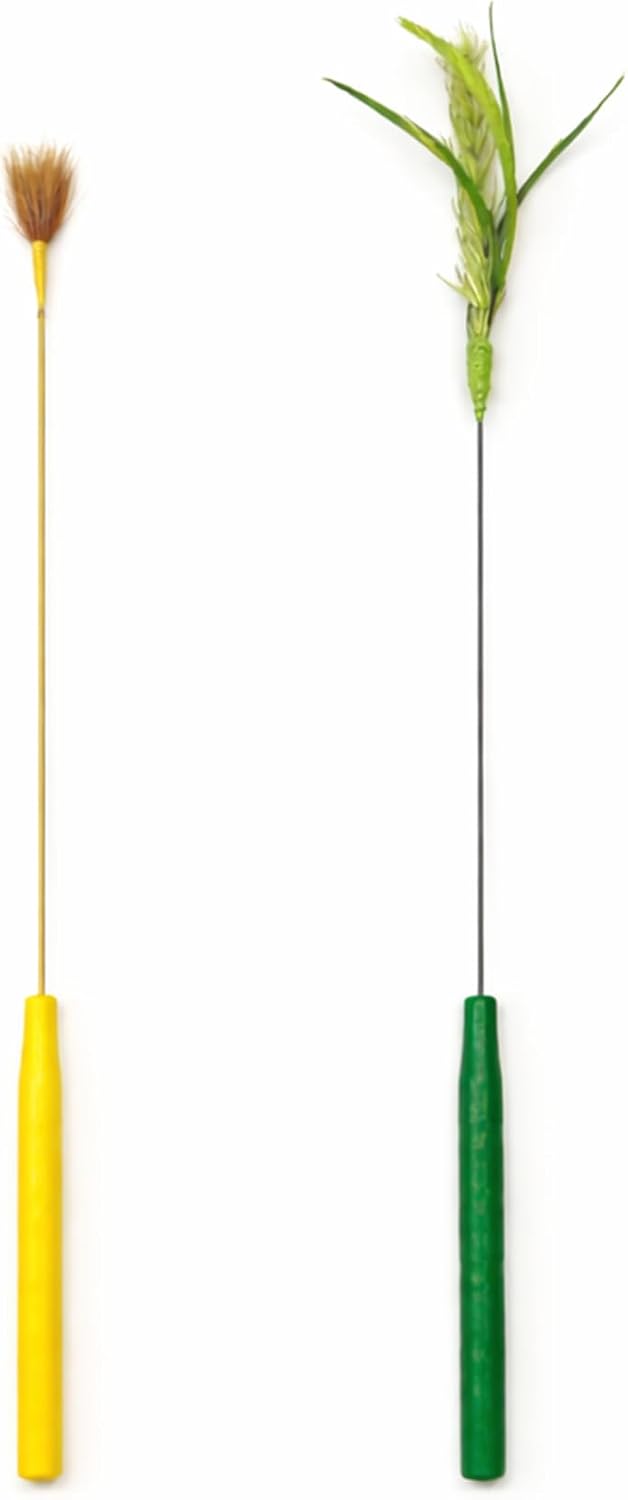 Cat Teaser Wands 2 Pack, Natural Feather, Two Feather Styles – Essentials for Cats - Mixed Styles