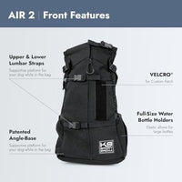 K9 Sport Sack Air 2 - Large, Jet Black - Ideal for Dogs with 20-22” Back Length - Durable, Breathable Backpack-Style Carrier - Perfect for Walks, Short Hikes & Public Transportation