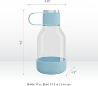 Asobu Buddy Bottle a Stainless Steel Insulated Water Bottle for with Removable Dog Water Bowl and Dog Food and Treat Storage Bowl (Blue, Tritan 50 oz Water Bottle with Bowl)