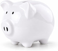 SOBEIT Piggy Bank for Kids Girls Boys, Glazed Ceramic Coin Bank - Style 1 White