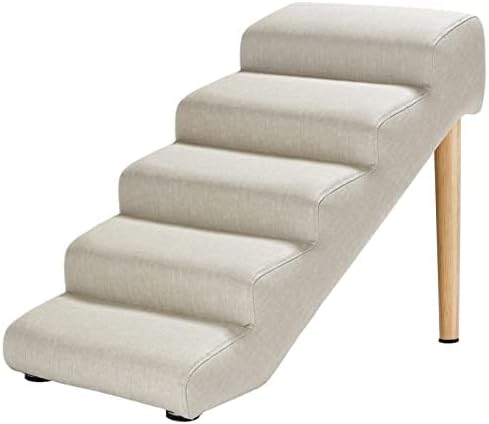 Senneny Imitation Linen Faux Leather Dog Stairs - Light Beige（5 stairs）