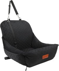 Dog Car Seat for Small Dogs Up to 25 lbs,Covered Ultra-Soft Fabric and Fill in Memory Foam,Fully Detachable and Washable,2 Clip-On Safety Leashes and Storage Pockets(Black)
