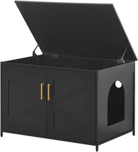 unipaws Cat Litter Box Enclosure Furniture - Black / Top Openning