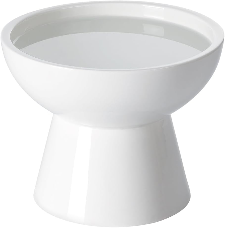 Elevated Cat Food and Water Bowls Set - Single (Water Bowl) / White