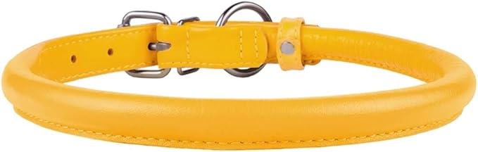 CollarDirect Rolled Leather Dog Collar, Soft Padded Round Puppy Collar, Handmade Genuine Leather Collar Dog Small Large Cat Collars 13 Colors (13-16 Inch, Pink Textured)