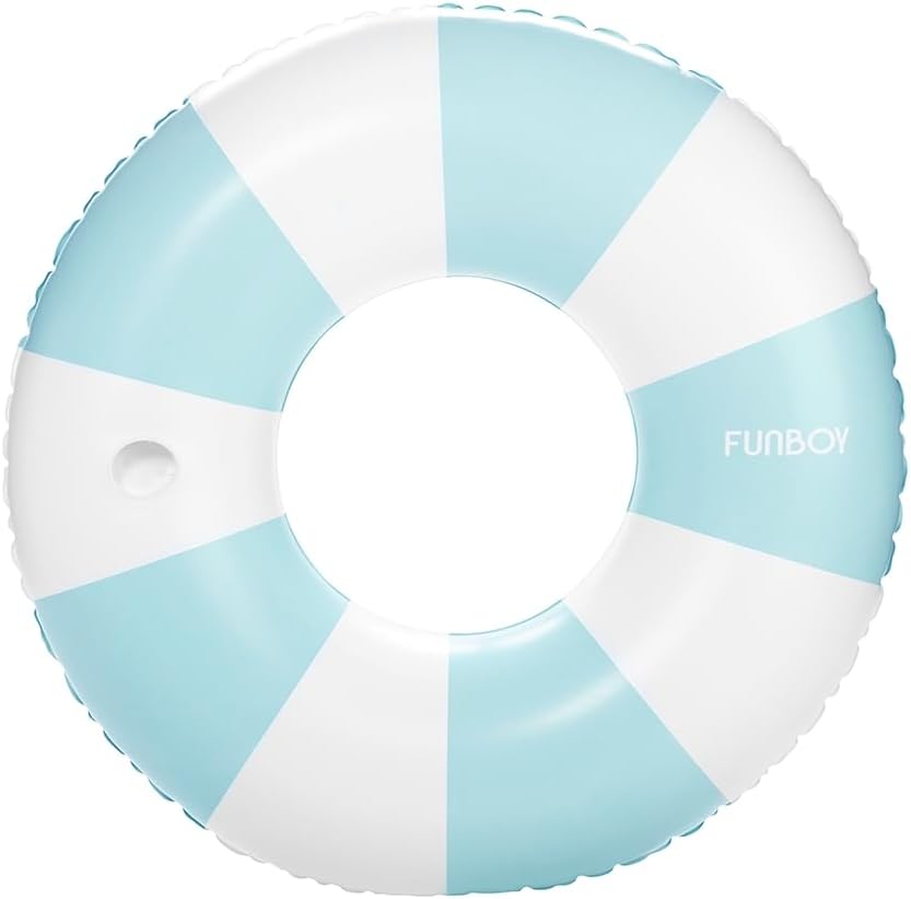 FUNBOY Giant 46" Vintage Pink Stripe Pool Tube Float with Cup Holder – Fun for Kids & Family - Baby Blue
