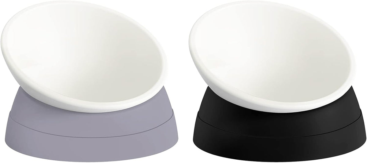17 oz Raised Cat Food Bowls, Adjustable-Angle Pet Bowls - Milky White, Black & Milky White, Grey