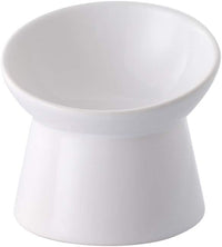 Elevated Cat Bowls, 15° Tilted Ceramic Cat Food Bowl - White / Small