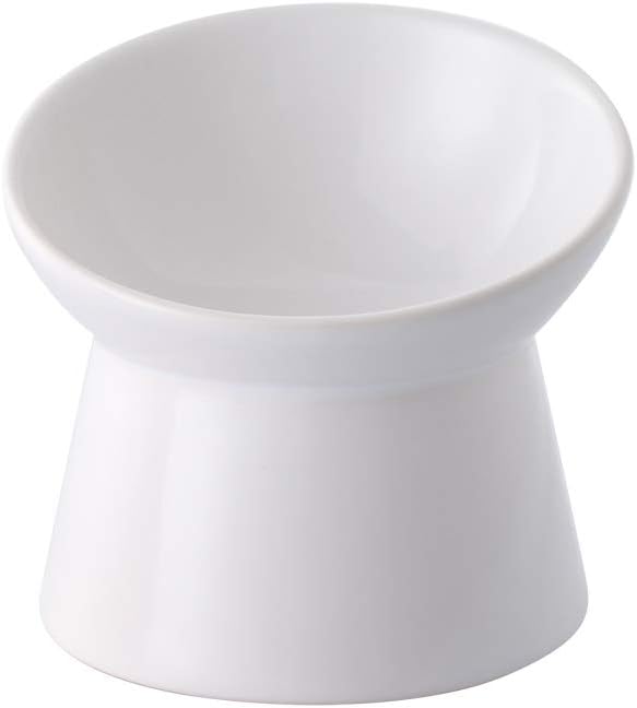 Elevated Cat Bowls, 15° Tilted Ceramic Cat Food Bowl - White / Small