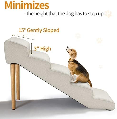 Senneny Imitation Linen Faux Leather Dog Stairs - Light Beige（4 stairs） - image 2