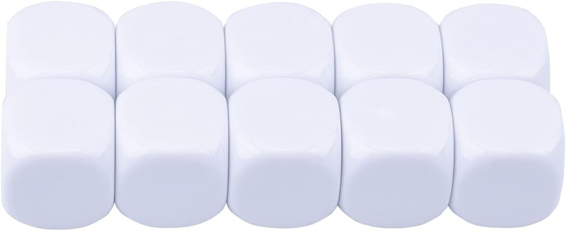 22MM Rounded Blank Six Sided Dice Lianshi Teaching Created Sesources - 10Pcs / White