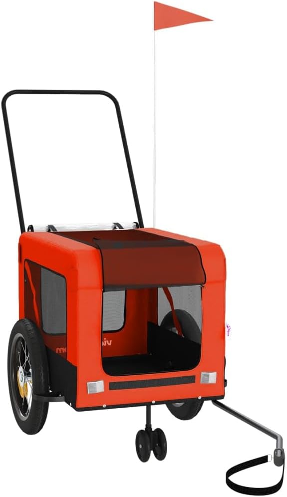 Tidyard Pet Bike Trailer Orange and Black Oxford Fabric and Iron Pet Bicycle Carrier, Animal Bike Stroller for Cat, Puppy, Dog, Outdoor, Travel Style C